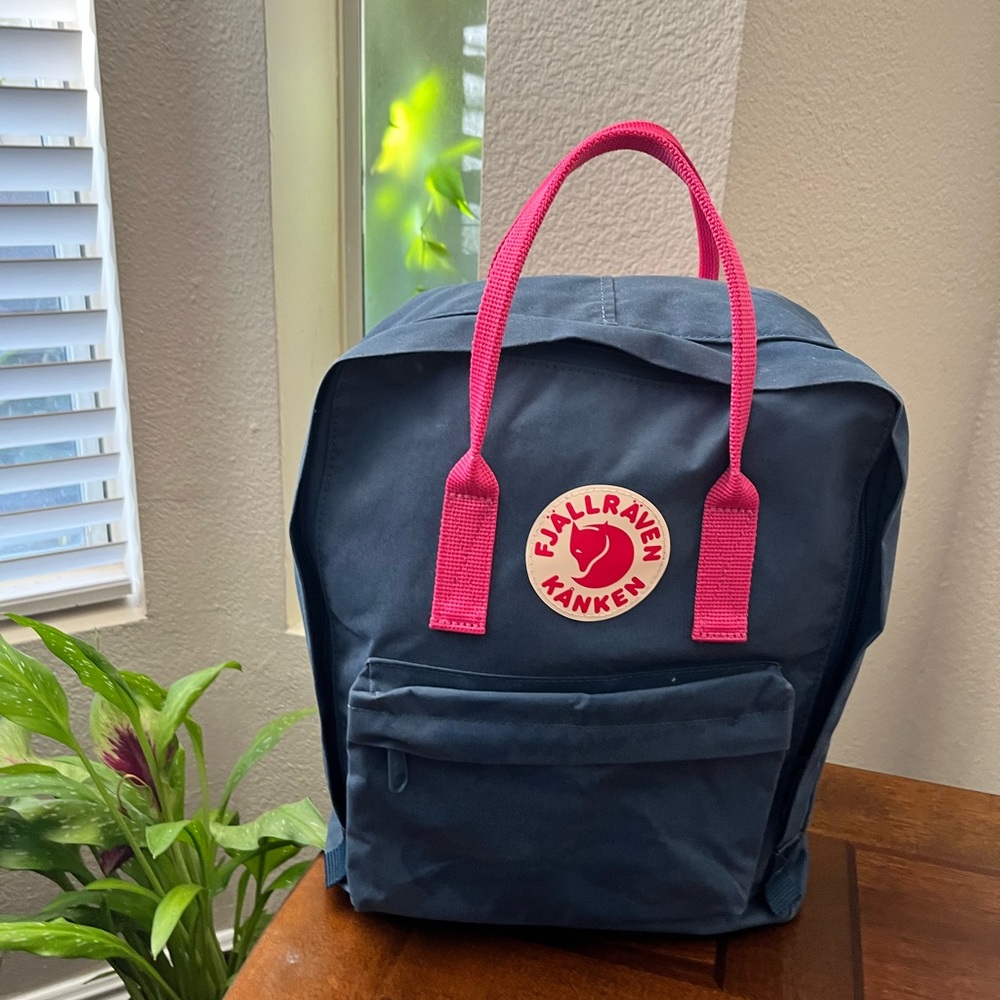 Fjällräven Kånken Blue Backpack with Pink Handles